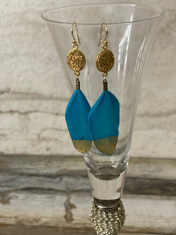 Mini Druzy Feather Earrings - A&A Haute Spot