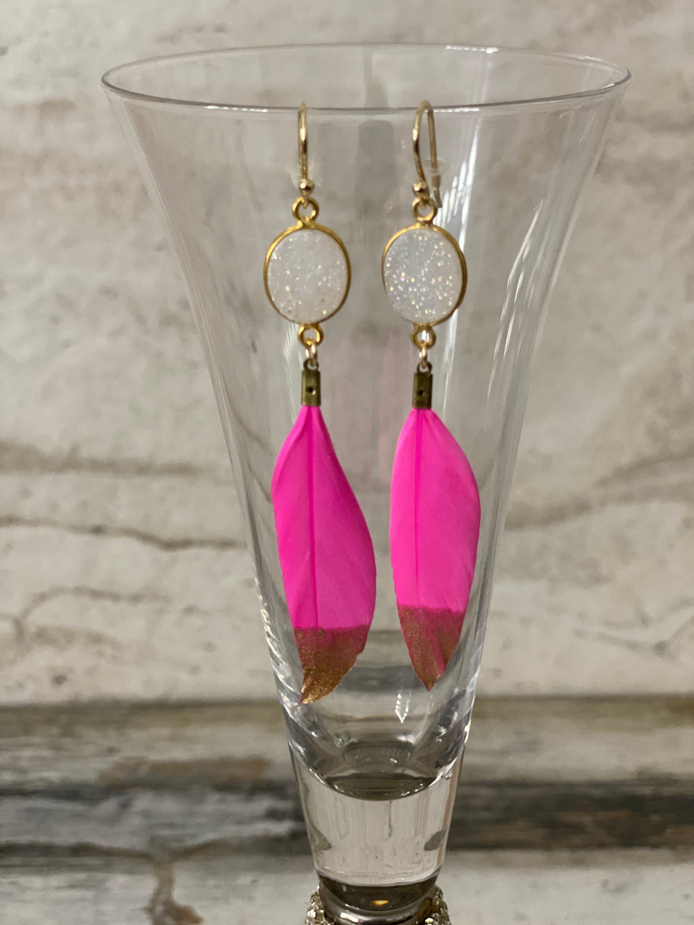 Mini Druzy Feather Earrings - A&A Haute Spot