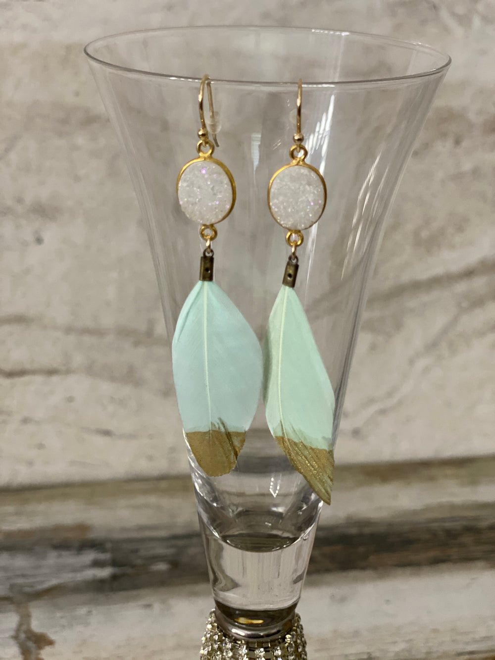 Mini Druzy Feather Earrings - A&A Haute Spot