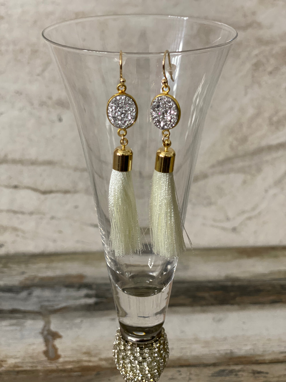 Gold Tassel Druzy Earrings - A&A Haute Spot