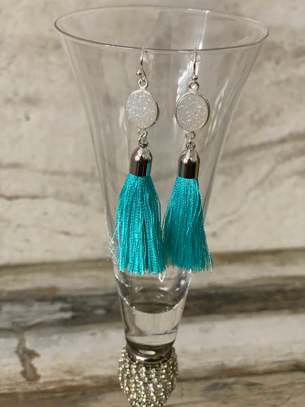 Gold Tassel Druzy Earrings - A&A Haute Spot