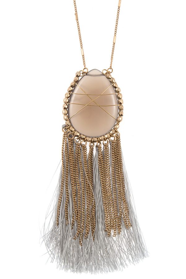 Elognated wrapped gem tassel pendant necklace - A&A Haute Spot