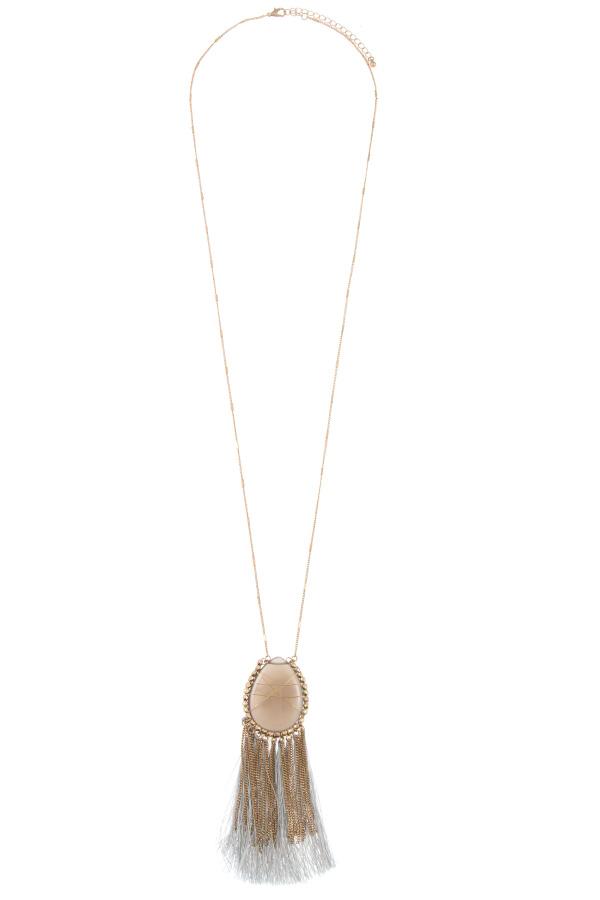 Elognated wrapped gem tassel pendant necklace - A&A Haute Spot