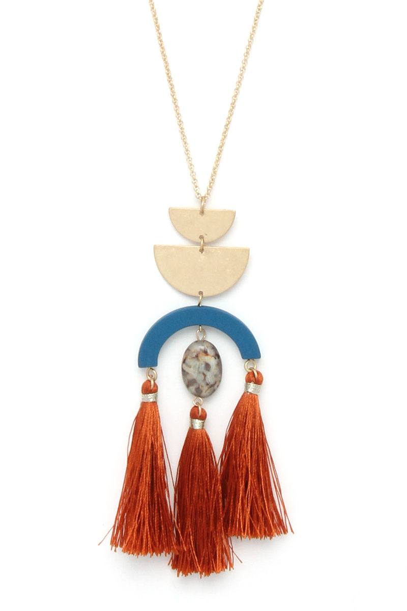 Half circle metal tassel pendant necklace - A&A Haute Spot