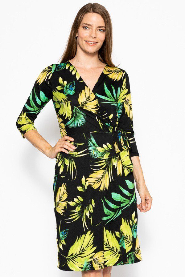 Belted Waist 3/4 Sleeve Dress - A&A Haute Spot