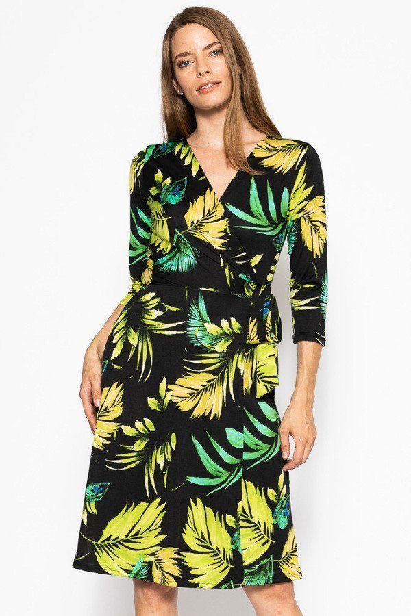 Belted Waist 3/4 Sleeve Dress - A&A Haute Spot