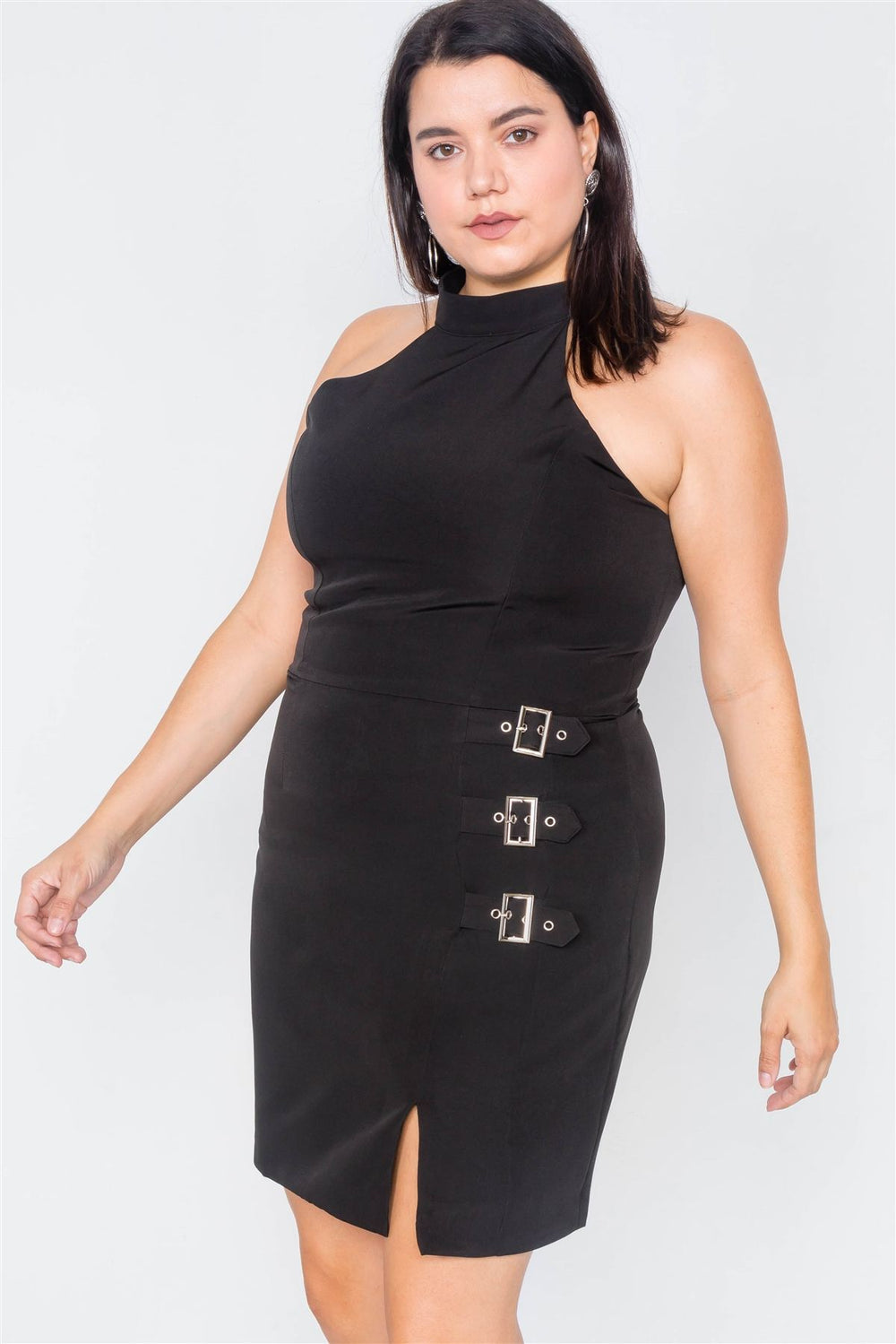 Plus Size Halter Buckle Hip Mini Dress - A&A Haute Spot