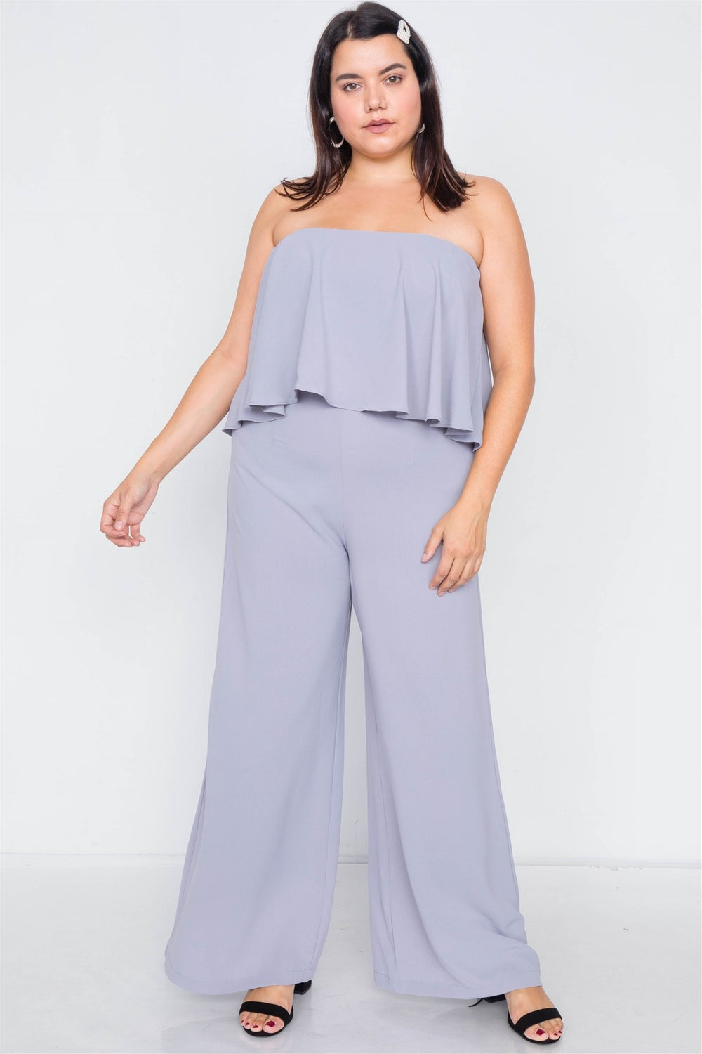 Plus Size Off-the-shoulder Flounce Wide Leg Jumpsuit - A&A Haute Spot