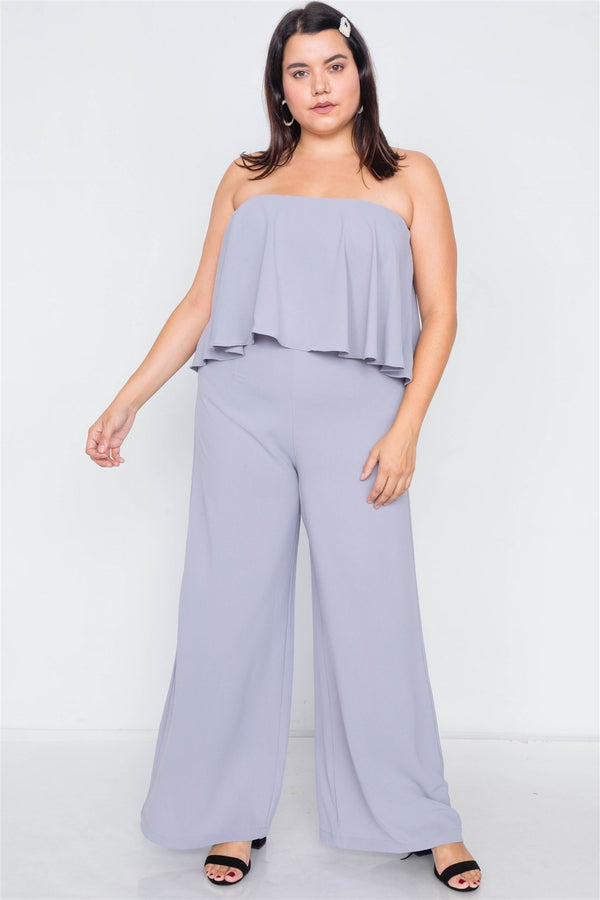 Plus Size Off-the-shoulder Flounce Wide Leg Jumpsuit - A&A Haute Spot