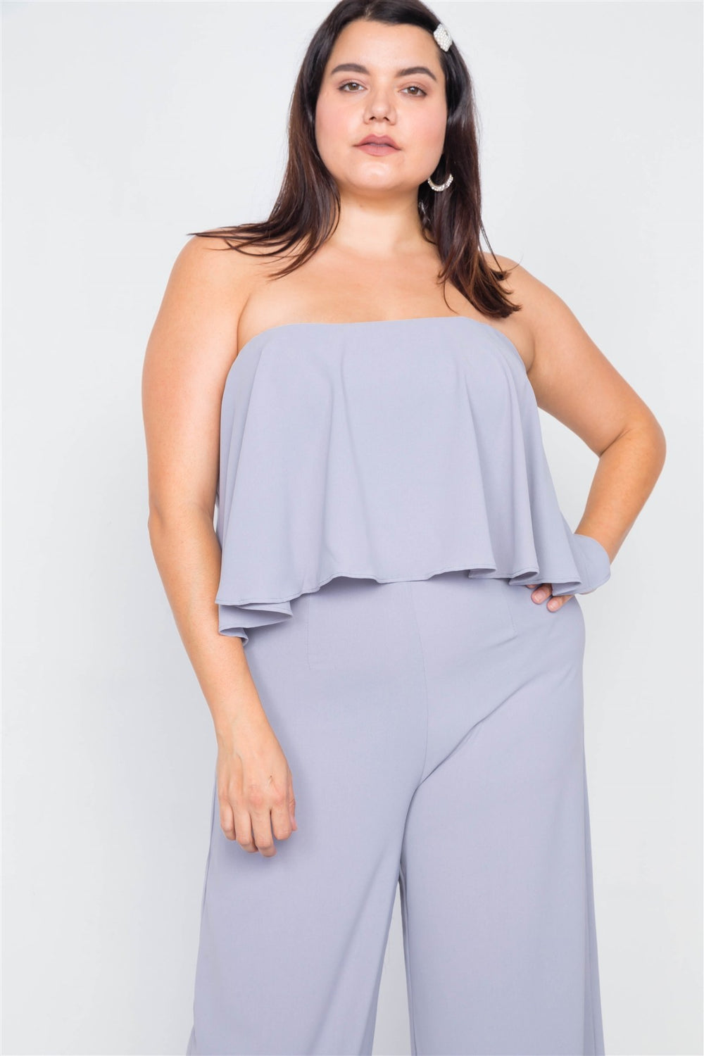 Plus Size Off-the-shoulder Flounce Wide Leg Jumpsuit - A&A Haute Spot