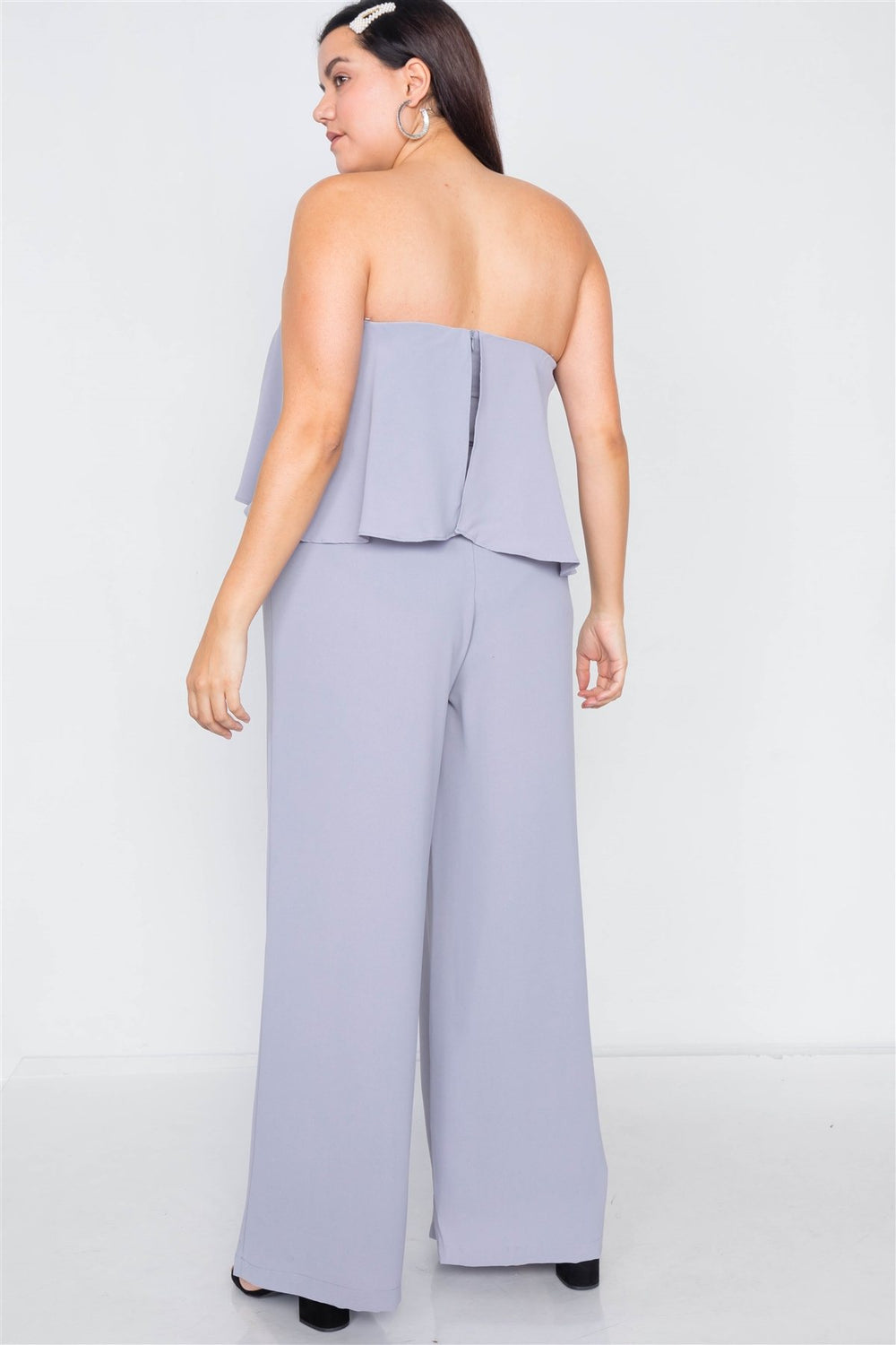 Plus Size Off-the-shoulder Flounce Wide Leg Jumpsuit - A&A Haute Spot