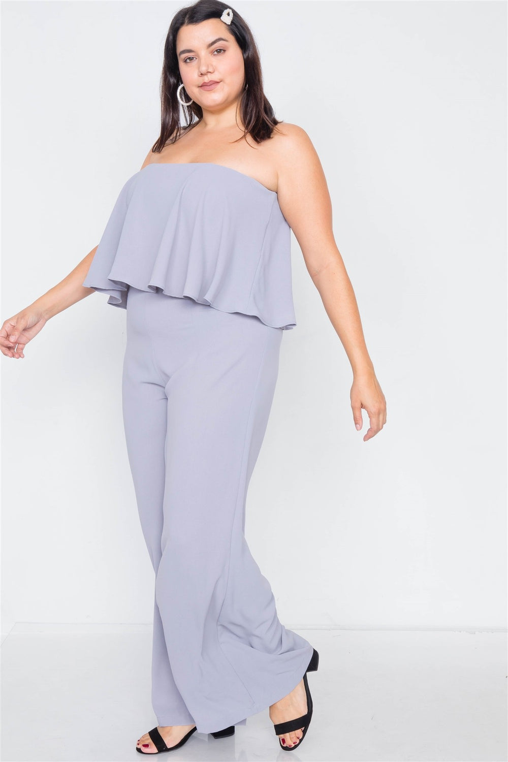 Plus Size Off-the-shoulder Flounce Wide Leg Jumpsuit - A&A Haute Spot
