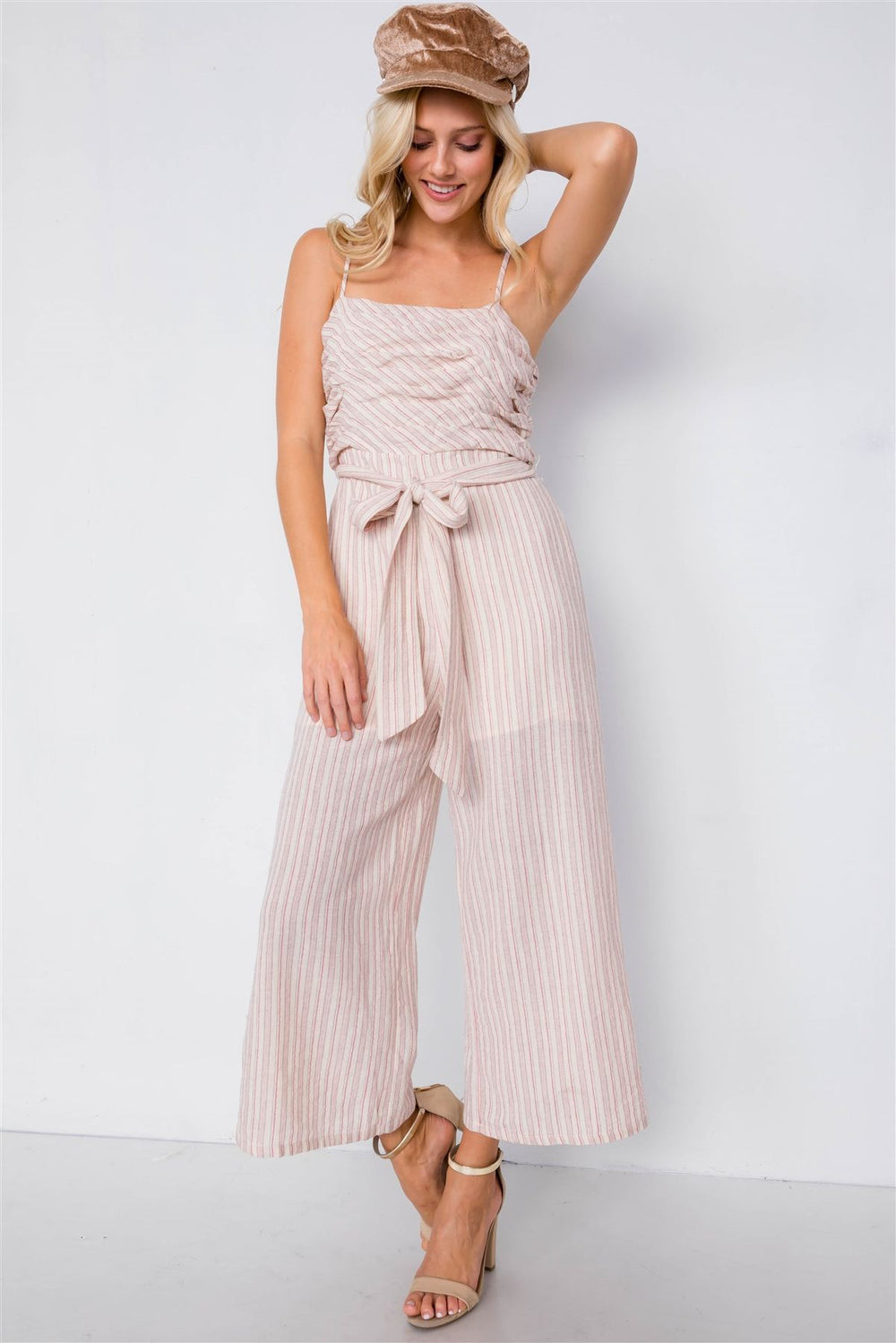 Spaghetti Strap Striped Jumpsuit - A&A Haute Spot