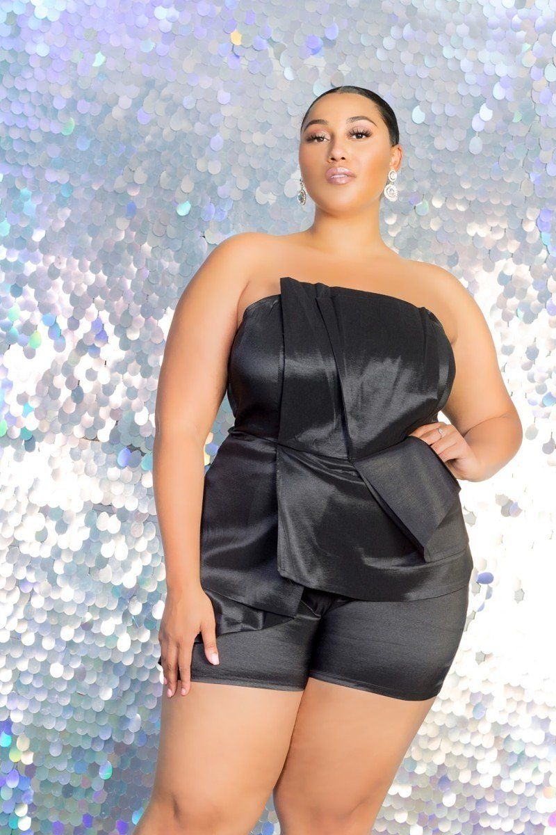 Plus Size Strapless Peplum Romper - A&A Haute Spot