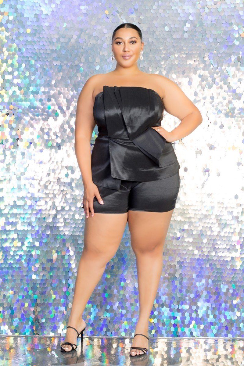 Plus Size Strapless Peplum Romper - A&A Haute Spot