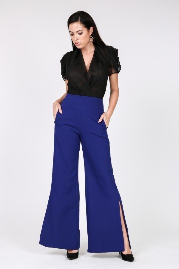 Side Slit Detail Wide Leg Pants - A&A Haute Spot