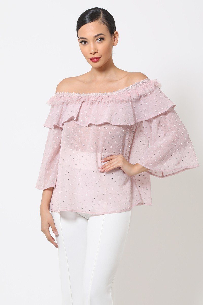 Polka Dot Sheer Off Shoulder Top - A&A Haute Spot