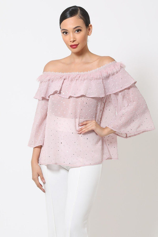 Polka Dot Sheer Off Shoulder Top - A&A Haute Spot