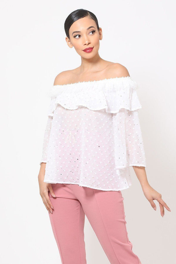 Polka Dot Sheer Off Shoulder Top - A&A Haute Spot