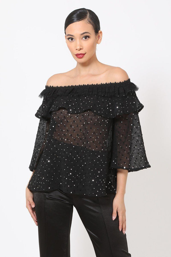 Polka Dot Sheer Off Shoulder Top - A&A Haute Spot