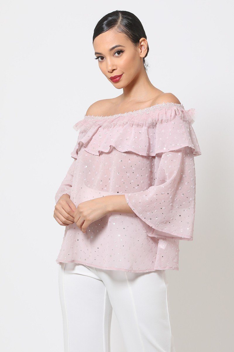 Polka Dot Sheer Off Shoulder Top - A&A Haute Spot