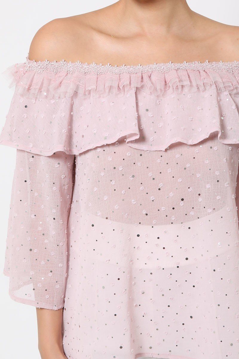 Polka Dot Sheer Off Shoulder Top - A&A Haute Spot