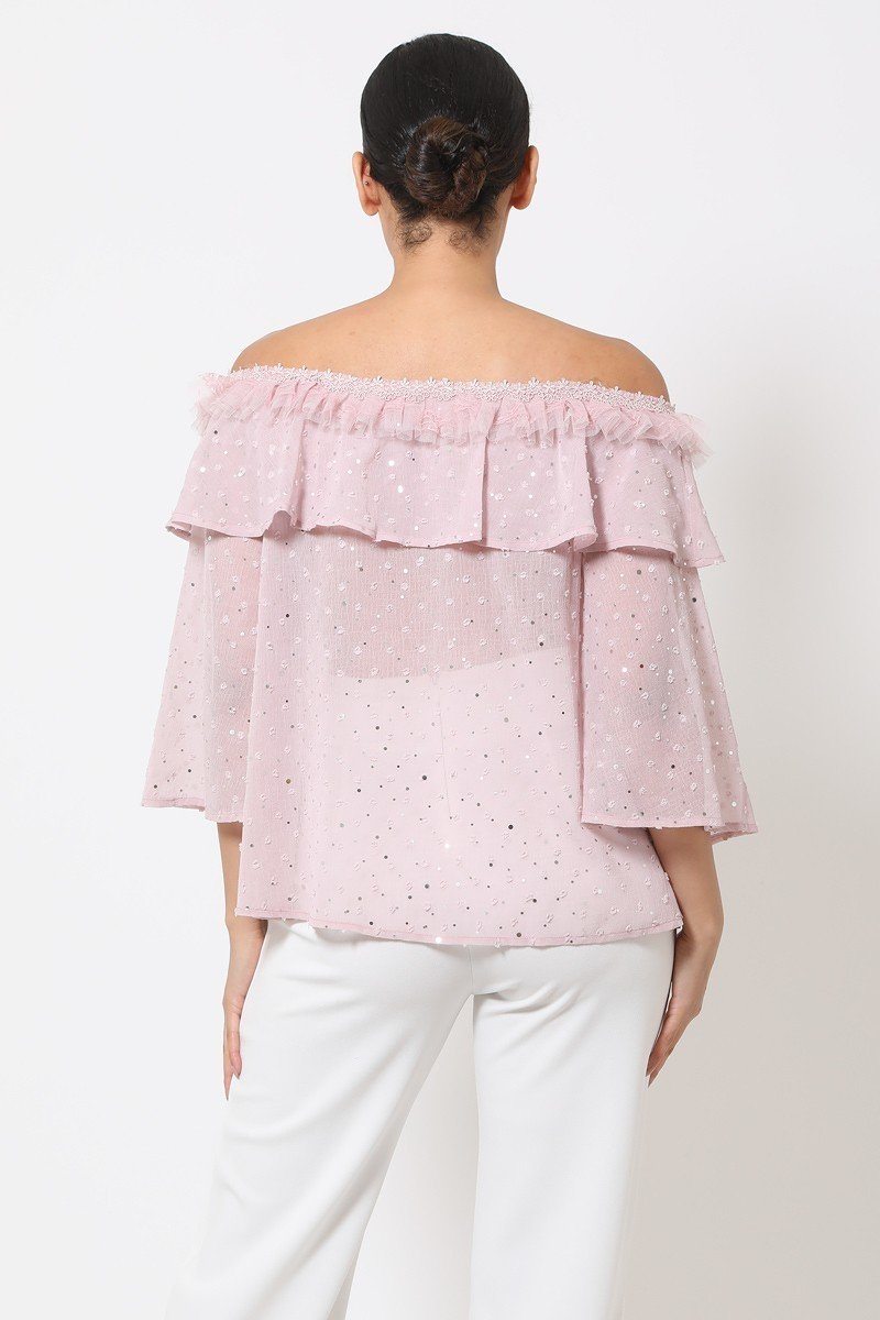 Polka Dot Sheer Off Shoulder Top - A&A Haute Spot
