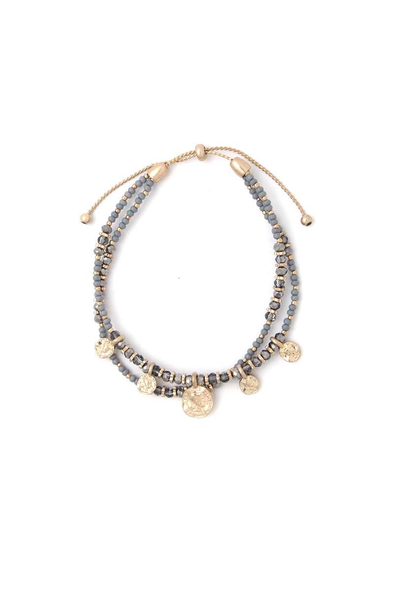Coin Charm Beaded Adjustable Bracelet - A&A Haute Spot