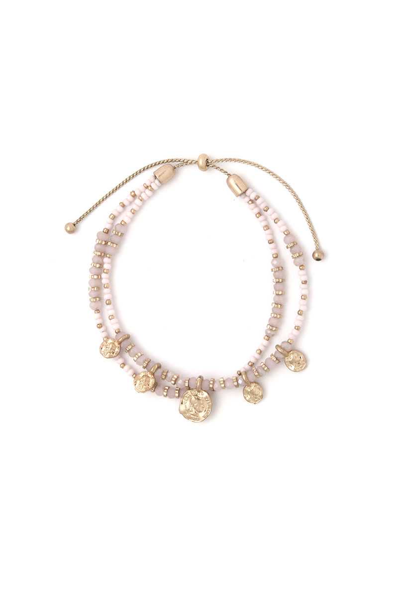 Coin Charm Beaded Adjustable Bracelet - A&A Haute Spot