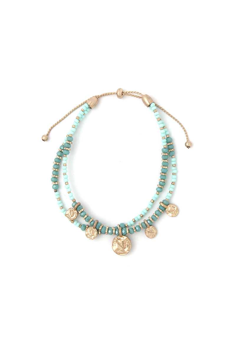 Coin Charm Beaded Adjustable Bracelet - A&A Haute Spot