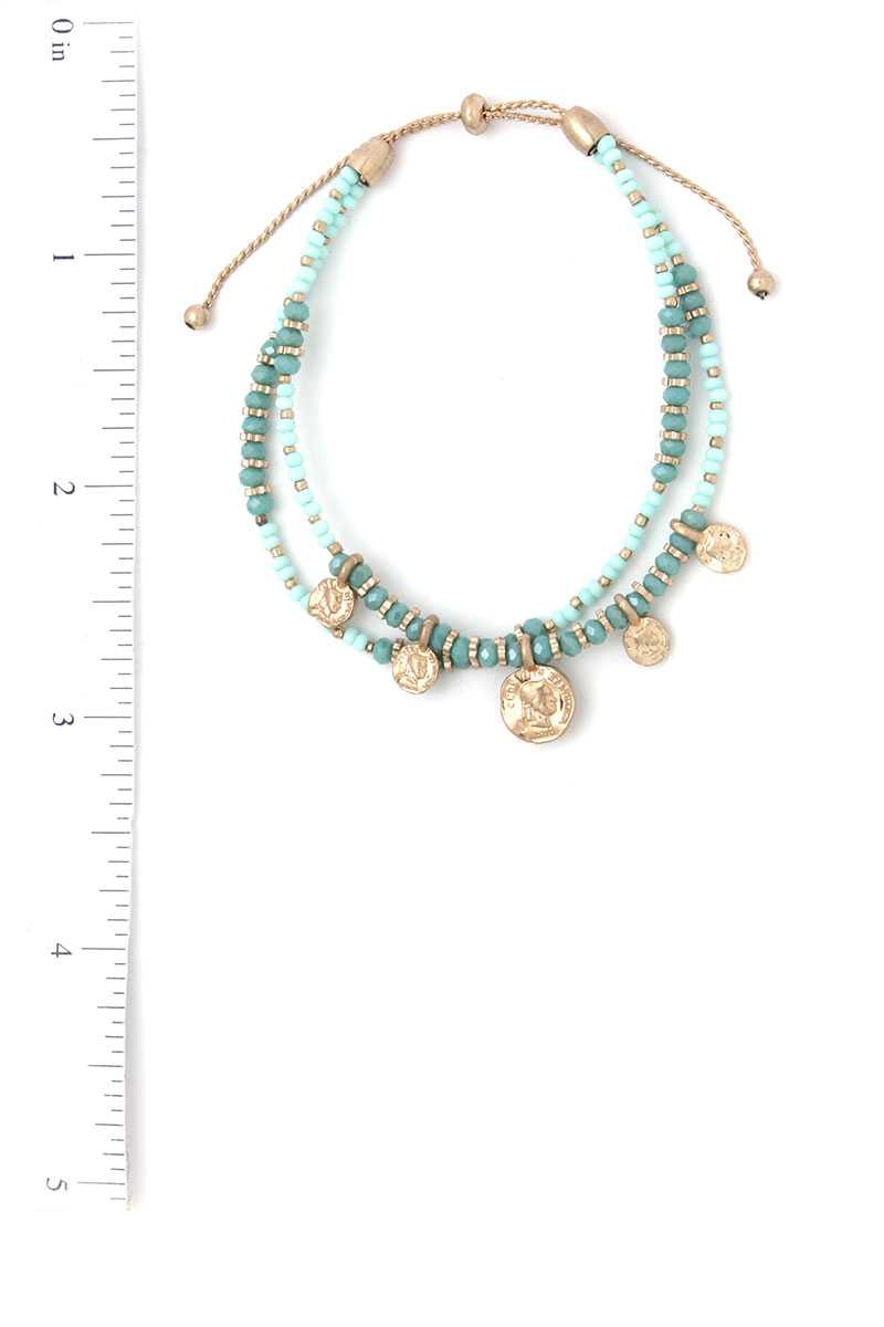 Coin Charm Beaded Adjustable Bracelet - A&A Haute Spot