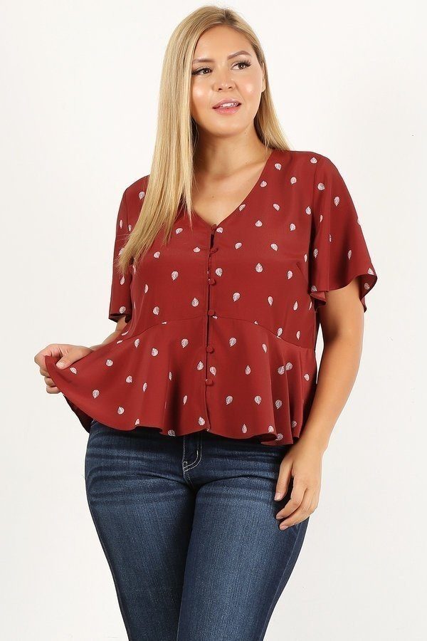 Plus Size Printed Short Sleeve Top - A&A Haute Spot