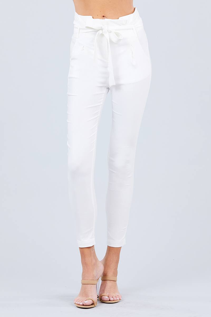High Waisted Belted Pegged Stretch Pant - A&A Haute Spot