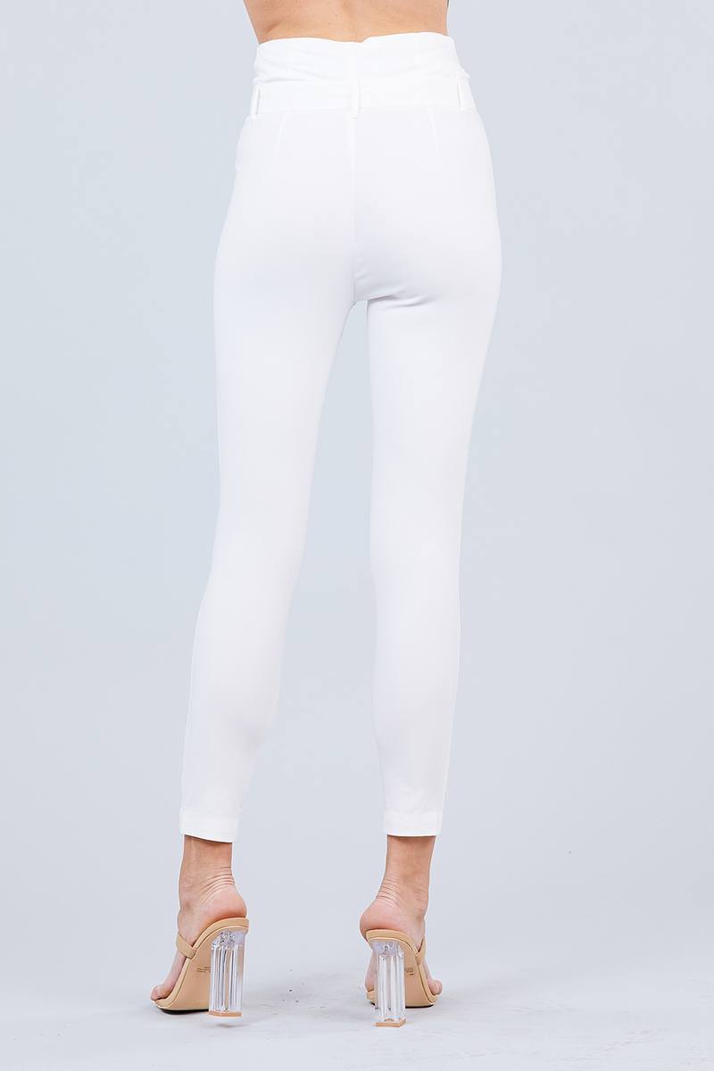 High Waisted Belted Pegged Stretch Pant - A&A Haute Spot