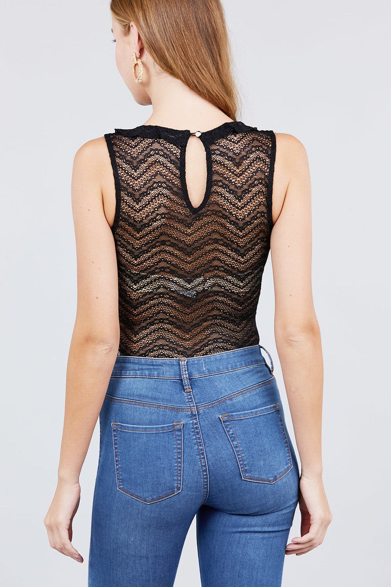 Sleeveless Surplice W/ruffle Lace Bodysuit - A&A Haute Spot