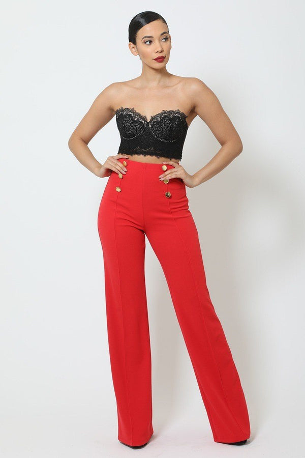 High-waist Crepe Pants With Buttons - A&A Haute Spot