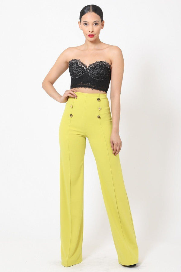 High-waist Crepe Pants With Buttons - A&A Haute Spot