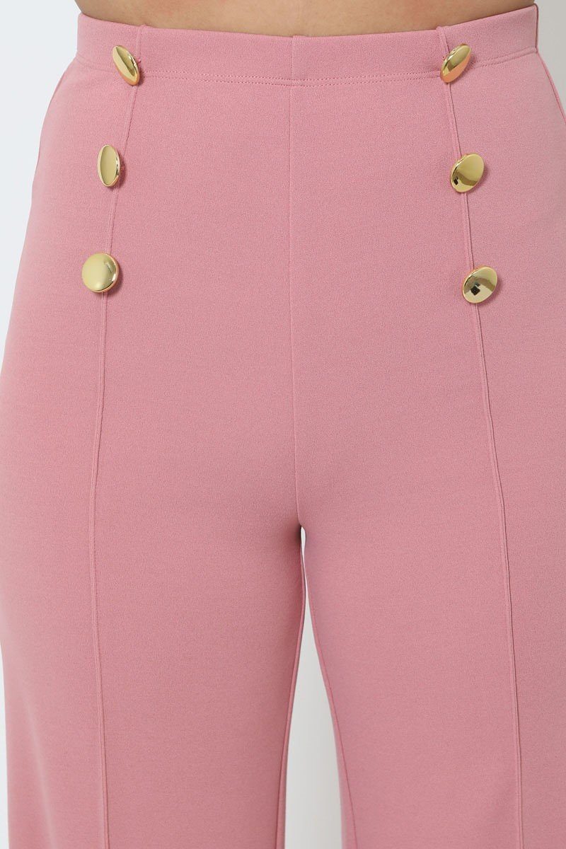 High-waist Crepe Pants With Buttons - A&A Haute Spot