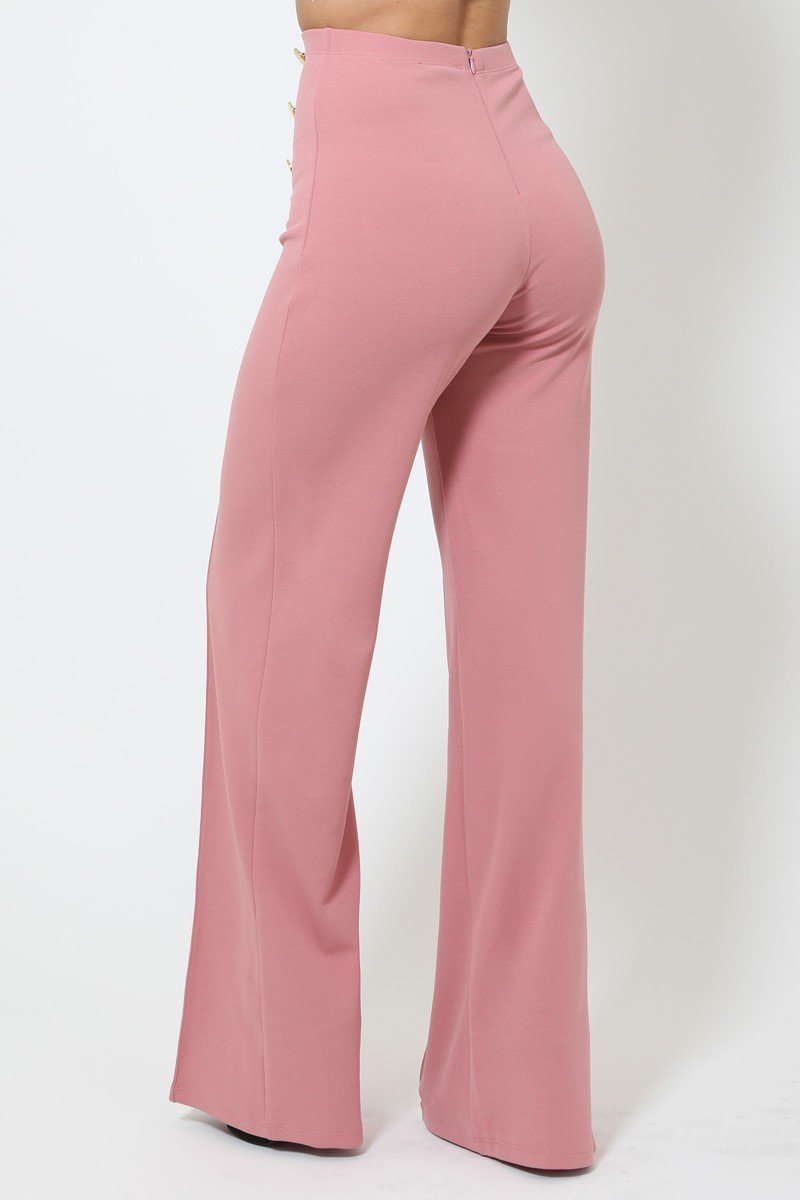 High-waist Crepe Pants With Buttons - A&A Haute Spot