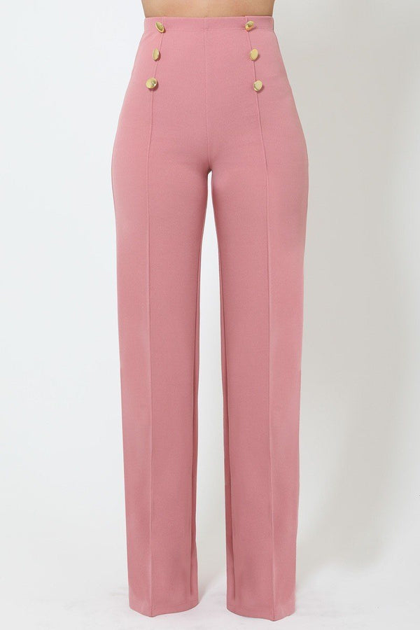 High-waist Crepe Pants With Buttons - A&A Haute Spot