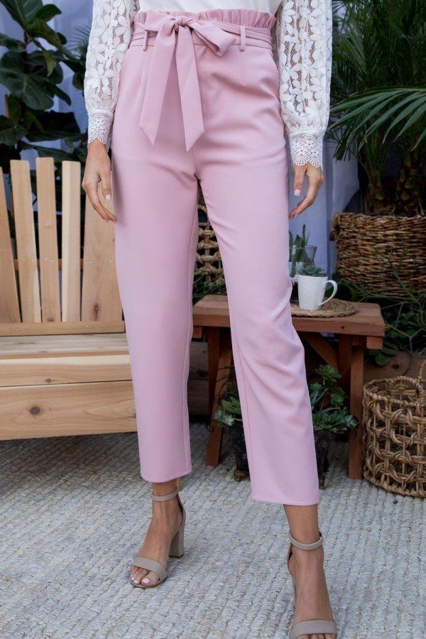Ruffle High Waist Belt Side Pocket Front Zipper Solid Pants - A&A Haute Spot
