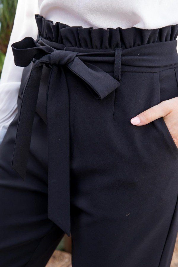 Ruffle High Waist Belt Side Pocket Front Zipper Solid Pants - A&A Haute Spot