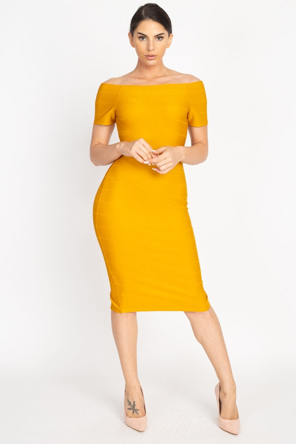 Off The Shoulder Bandage Dress - A&A Haute Spot