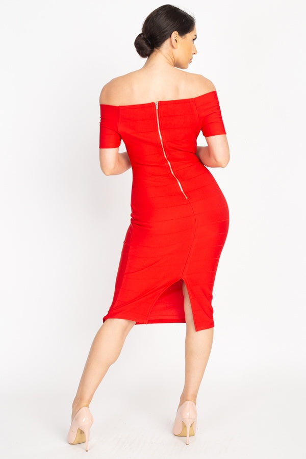 Off The Shoulder Bandage Dress - A&A Haute Spot