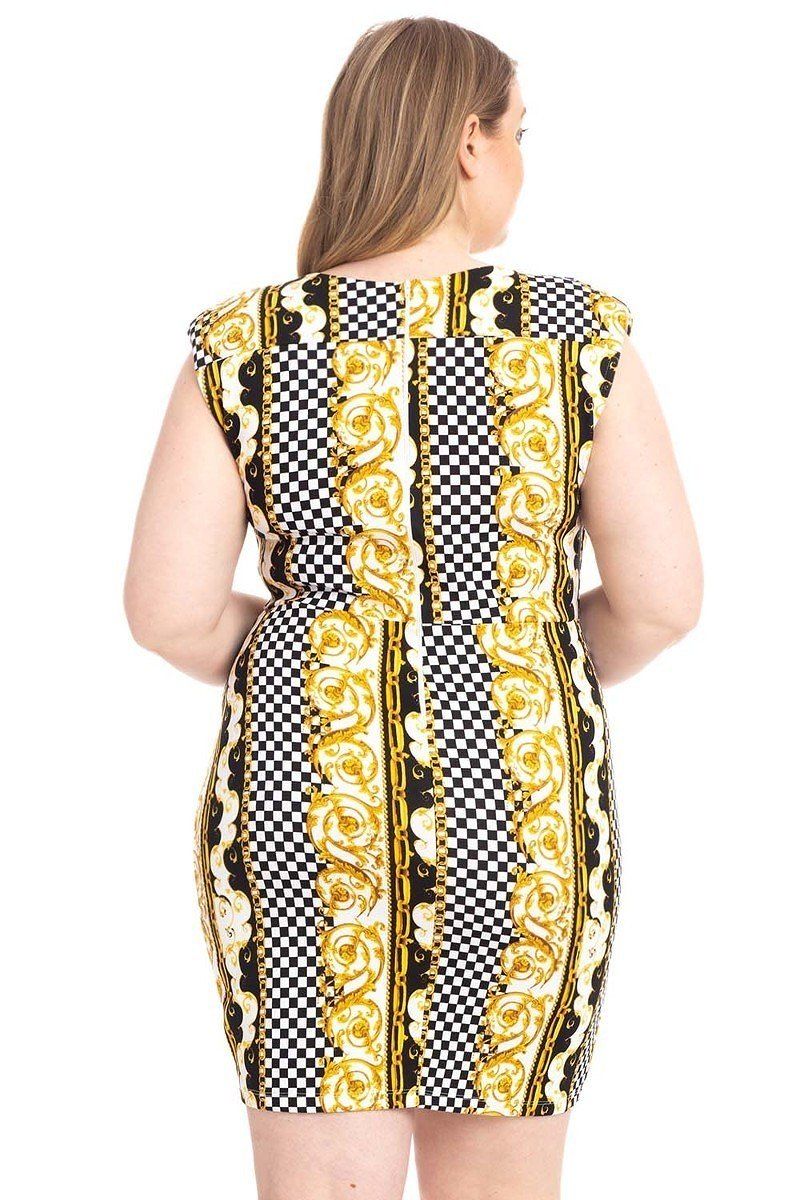 Plus Size Boarder Print  V-neck Bodycon Dress - A&A Haute Spot
