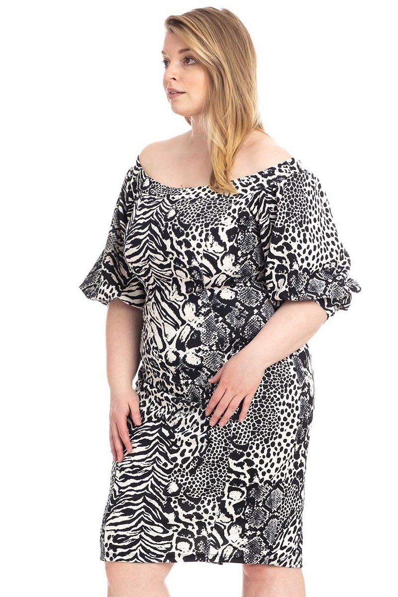 Plus Size  Animal Print Crepe Stretch Bodycon Dress - A&A Haute Spot