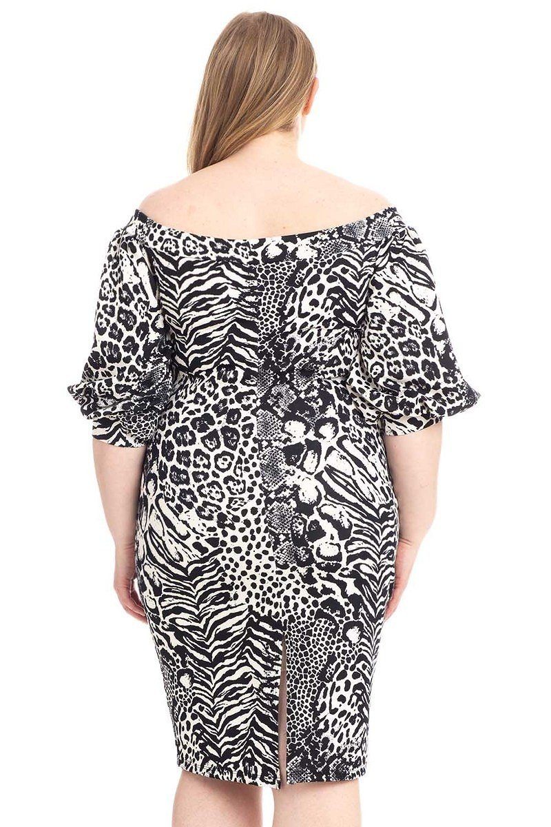 Plus Size  Animal Print Crepe Stretch Bodycon Dress - A&A Haute Spot