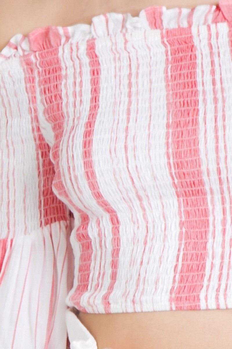 Striped Off-the-shoulder Gauze Crop Top - A&A Haute Spot