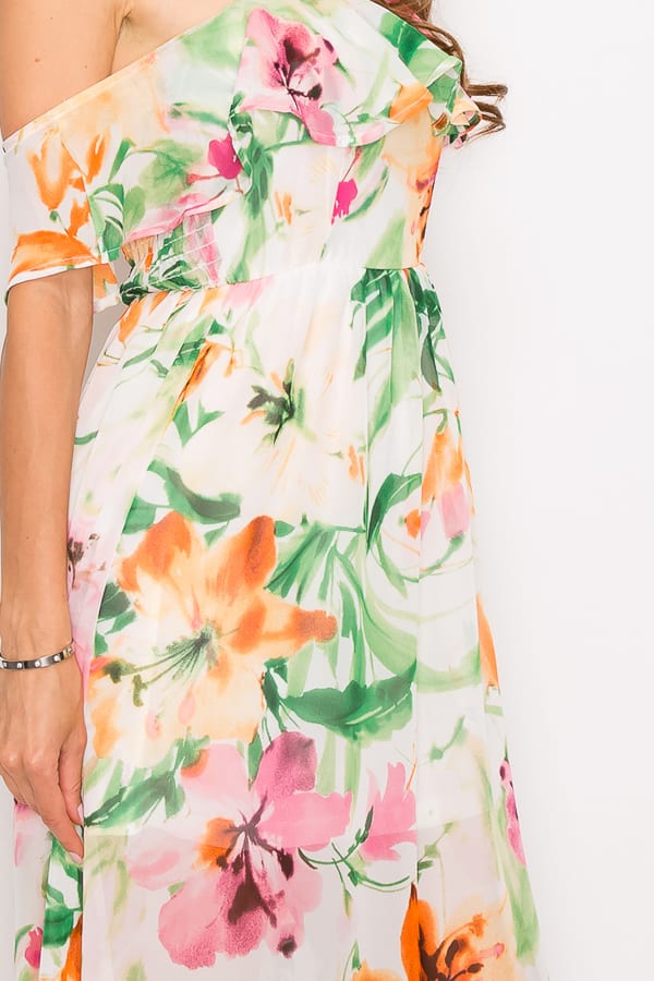 Floral Print Ruffled Off Shoulder Maxi Dress - A&A Haute Spot