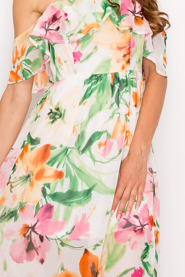 Floral Print Ruffled Off Shoulder Maxi Dress - A&A Haute Spot